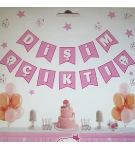 Dişim Çıktı Flama Bayrak Set Kız Bebek Diş Partisi -