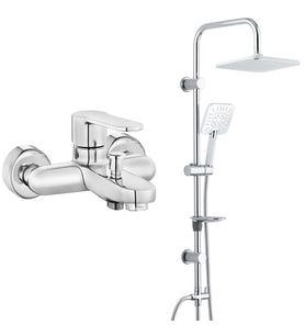 ECA Nita Banyo Bataryası+T-MAY Banyo Çamlıca Kare Tepe Duş Takımı Seti Paslanmaz (Krom)