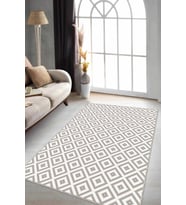 Bej Karo Desen Kaymaz Taban Makinede Yıkanabilir Halı RV184 - 100 x 160 cm