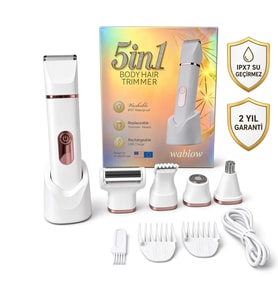 Wablow Kadın Tıraş Makinesi Series 5+1 Seti – Hassas Bölge, Yüz & Genital Bölge, IPX7 Su Geçirmez, Seramik Bıçak, Şarj Standlı (Garantili)