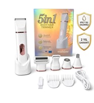 Wablow Kadın Tıraş Makinesi Series 5+1 Seti – Hassas Bölge, Yüz & Genital Bölge, IPX7 Su Geçirmez, Seramik Bıçak, Şarj Standlı (Garantili)