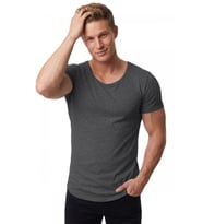 DeepSEA Erkek Antrasit Slim Fit %90 Pamuk Açık Yaka Oval Kesim Likralı Basic Tişört 1801199