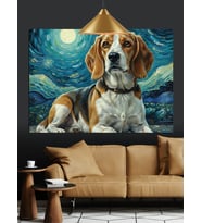 Yıldızlı Gökyüzünde Beagle Köpek Dekoratif Kanvas - Mdf Ahşap Tablo