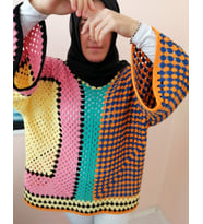 Renkli Oversize Bohem Bluz , Handmade Tığ İşi Çok Renkli Kazak (Karışık)