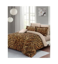 Leopar Lastikli Çarşaflı %100 Pamuk Saten Çift Kişilik Nevresim Takımı Golden Leopard