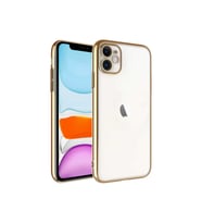 Apple iPhone 11 Uyumlu Kılıf Sert PC Renkli Çerçeveli Zore Riksos Kapak (Gold)