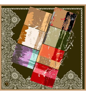 Mandala Desen Black Seri Twill Eşarp Eşarp Askısı ile Birlikte 90x90 cm Haki Gol