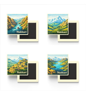 Hakkari - Baskılı Buzdolap Magneti Kare - 9x9 cm - 4 Adet