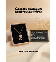 Özel Kutusunda Hediye Paketiyle Gold Çiçek Motifli Çelik Kolye 45 cm Hediye Kolye Arkadaşa Sevgiliye Hediye