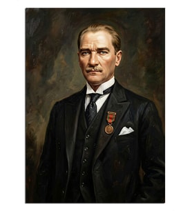 Takım Elbiseli Atatürk Madalyalı Portre Dekoratif Kanvas - Mdf Ahşap Tablo