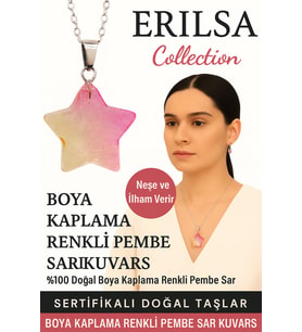 Sertifikalı Yıldız Model Pembe Sarı Kuvars Doğal Taş Kolye – Neşe ve İlham Taşı (Çok Renkli)