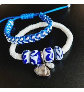 Lacivert Beyaz Midye İnci Charm Murano Özel Tasarım Bileklik Kombini