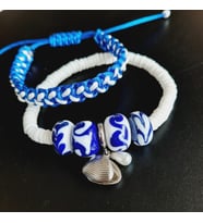 Lacivert Beyaz Midye İnci Charm Murano Özel Tasarım Bileklik Kombini