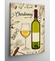 Kanvas Tablo Chardonnay Ve Şarap Afişi