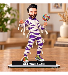 Kişiye Özel Halloween Ölü Kostümlü Karikatürlü 18 cm MDF Masaüstü Biblo - Masaüstü Hediye