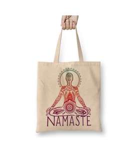 Namaste Yoga Beyaz Bez Çanta Uzun Saplı Alışveriş Çantası Plaj Çantası