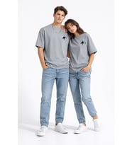 Sevgili Kombini Minimal Uzay Gezegen Baskılı Çift Tişört Oversize Unisex Partner Tişört 2'li Set (Antrasit)