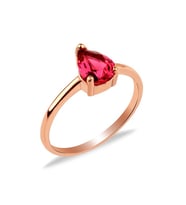 Swarovski Yakut Damla Tek Taş Rose Kaplama Bayan Gümüş Yüzük