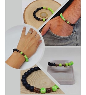 Varisit Açık Yeşil & Oniks Taşı 8mm Unisex Tasarım Bileklik Hawaii Model (15460)