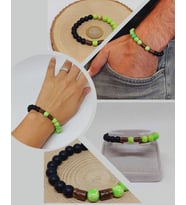 Varisit Açık Yeşil & Oniks Taşı 8mm Unisex Tasarım Bileklik Hawaii Model (15460)