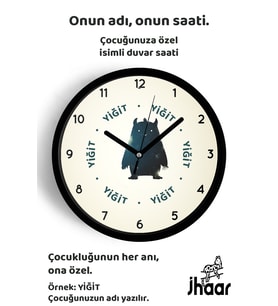 İsme Özel Kozmik Canavar Çocuk Odası Duvar Saati Orta Boy 30 cm Siyah Camlı Sessiz