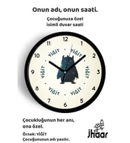 İsme Özel Kozmik Canavar Çocuk Odası Duvar Saati Orta Boy 30 cm Siyah Camlı Sessiz