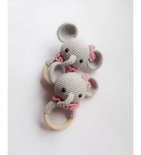 Sevimli Fil Çıngırak Amigurumi Organik Oyuncak