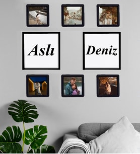 Kişiye Özel Fotoğraflı İSİM Tasarımlı Sök-Tak 8 Adet Masaüstü Ve Duvar Siyah Çerçeve Seti