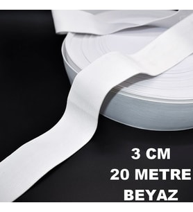 Lastik Sert Yumuşak Çamaşır Don Etek Bel Paça Bebe Lastiği Yassı Yumuşak 3 Cm Beyaz 20 Mt