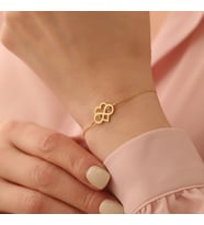 Kişiye Özel 925 Ayar Gümüş Kalp Sonsuzluk Tasarım Çift Harf Bileklik (Gold)
