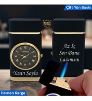 İsme Özel Turbo Jet Saatli Çakmak - Çift Yön Baskı Avantajı - Kutulu ve Hediye Paketinde