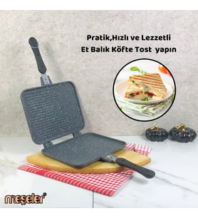 Meşeler Ocak Üstü Granit Döküm El Tost ve Çok Amaçlı Grill Tava 26 cm