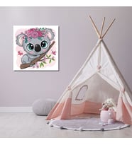 Tekli Kare Kanvas Kız Çocuk Odası Pembe Çiçekli Koala Tablosu