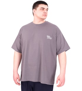 Mode XL Büyük Beden Erkek T-Shirt Bisiklet Yaka FAITH U25030 Füme
