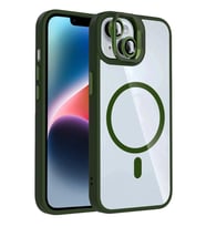 Durukar® iPhone 15 Plus Remim Lensli Magsafe Standlı Kapak - Koyu Yeşil