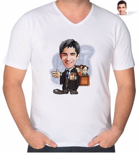 BK Gift Kişiye Özel Erkek Avukat Karikatürlü V Yaka Tişört-2 (Beyaz)