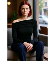 Kadın Bordo Asimetrik Yaka Büzgü Detaylı Fitted Uzun Kollu Esnek Örme Bluz Günlük Kullanım İçin
