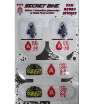 Secret Bike Mavi Motosiklet Ve Kask Kan Grubu Sticker A Rh (-) Negatif
