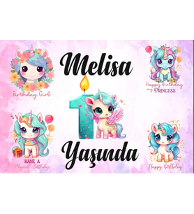 Unicorn Temalı Doğum Günü Afişi 50x70 cm