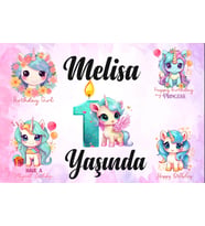 Unicorn Temalı Doğum Günü Afişi 50x70 cm