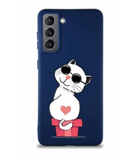 Samsung Galaxy S21 Soft Premier Kapak Coolcat Tasarımlı Silikon Kılıf - Lacivert (Şeffaf)