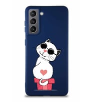 Samsung Galaxy S21 Soft Premier Kapak Coolcat Tasarımlı Silikon Kılıf - Lacivert (Şeffaf)