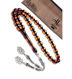 Erkek Hediyelik 8x12mm Kızıl Sürmeli Kokulu Toz Kehribar Tesbih (Çok Renkli)