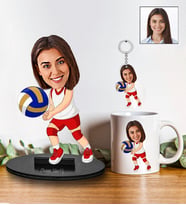 Kişiye Özel Voleybol Tasarımlı Karikatür Biblo Anahtarlık Ve Kupa Hediye Seti 104