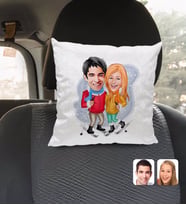 BK Gift Kişiye Özel Sevgililer Karikatürlü Kare Araç Koltuk Yastığı-107