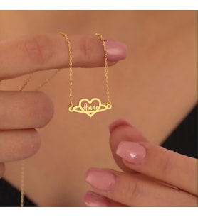Kişiye Özel 925 Ayar Gümüş Satürn Kalp İsim Kolye (Gold)