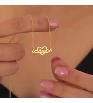 Kişiye Özel 925 Ayar Gümüş Satürn Kalp İsim Kolye (Gold)