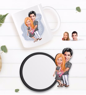 BK Gift Kişiye Özel Bebek Süprizi Karikatürlü Beyaz Kupa ve Ahşap Bardak Altlığı Hediye Seti-1
