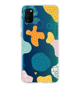 Samsung Galaxy M30s Kapak Geometrik Şekiller Tasarımlı Şeffaf Silikon Kılıf