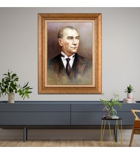 Altın Varaklı Çerçeveli Paspartulu Atatürk Tablo z4994 (Gold)